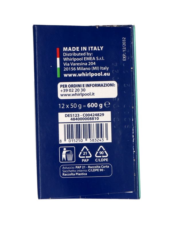 Порошок від накипу та жиру для пральних та посудомийних машин 12 пакетів Whirlpool 484000008810, C00091665, C00308433